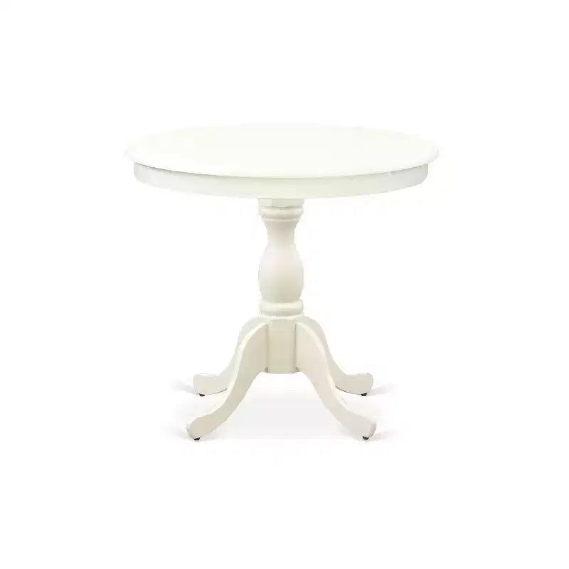 3-Piece Linen White Finish Solid Wood Top - Round Button Tufted Dining Room Set - Seats 4