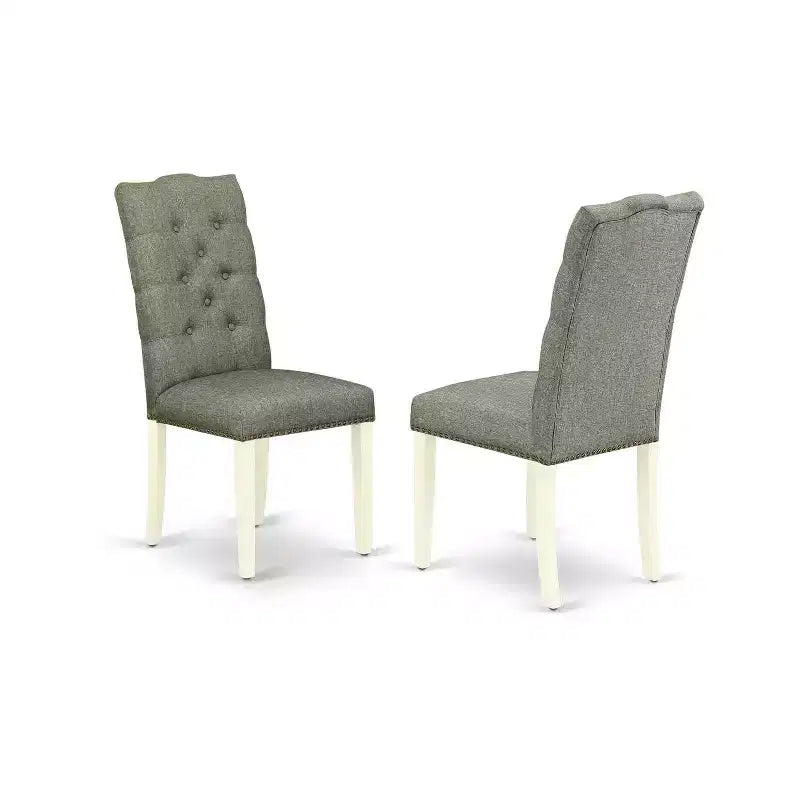 3-Piece Linen White Finish Solid Wood Top - Round Button Tufted Dining Room Set - Seats 4