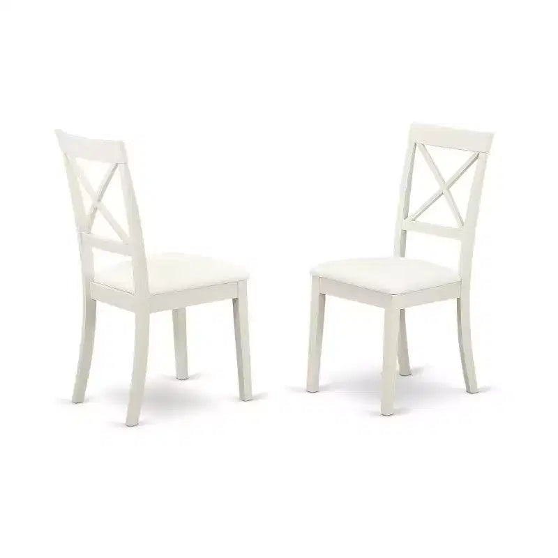 HomeStock 5-Piece Linen White Finish Solid Wood Top Dining table with 4-Chairs with Drop Leaf Lattice Back