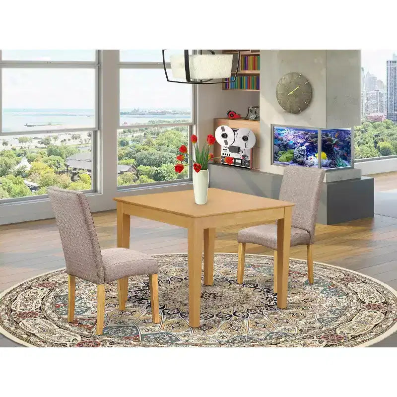 Square Dining Set 36 Table & 2 Chairs - Linen Fabric Dark Khaki - HomeStock