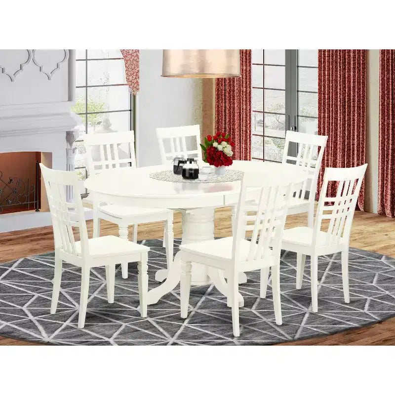 HomeStock 7-Piece Linen White Finish Solid Wood Top Dining Table with 6 Chairs
