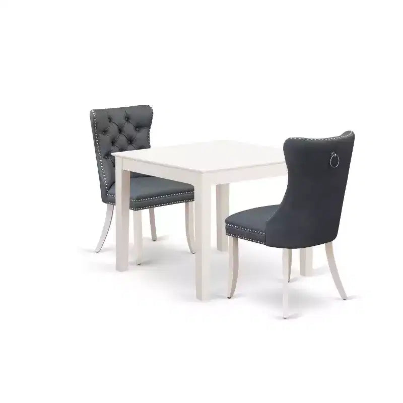 HomeStock 3-Pc Linen White Finish Square Solid Wood Top Dining Table Set