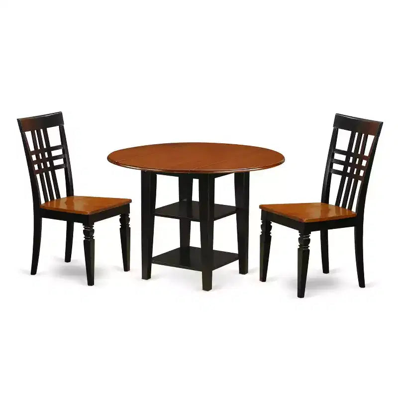 HomeStock 3-Piece Black and Cherry Finish Round Solid Wood Top Dining Table Set