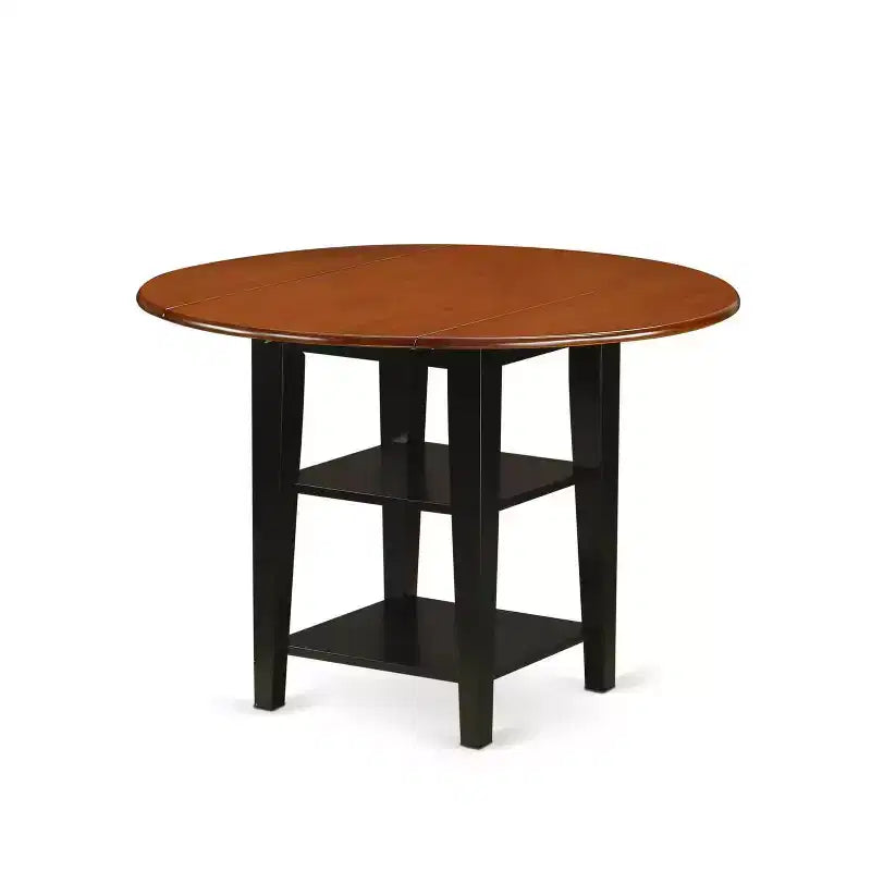 HomeStock 3-Piece Black and Cherry Finish Round Solid Wood Top Dining Table Set