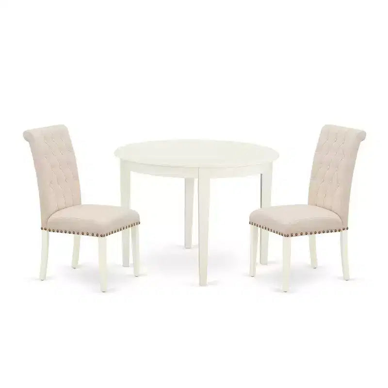 HomeStock 3-Piece White Finish Round Solid Wood Top Dining Table Set