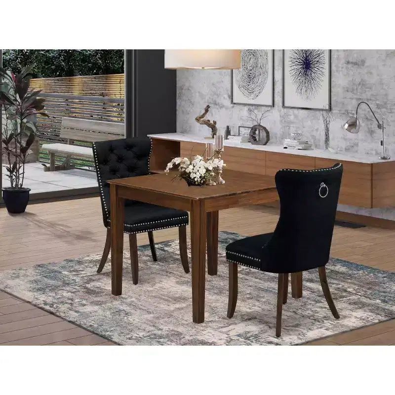 3-Piece Antique Walnut Finish Square Solid Wood Top Dining Table Set for Small Spaces