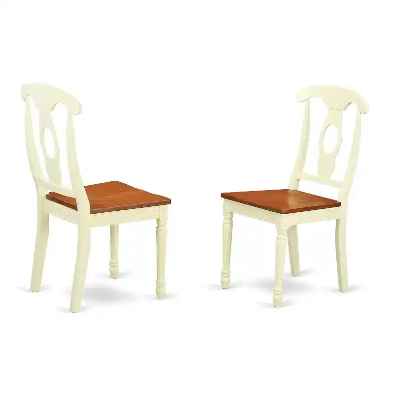 HomeStock 5-Piece Round Buttermilk and Cherry Finish Solid Wood Top Dining table with 4 Chairs