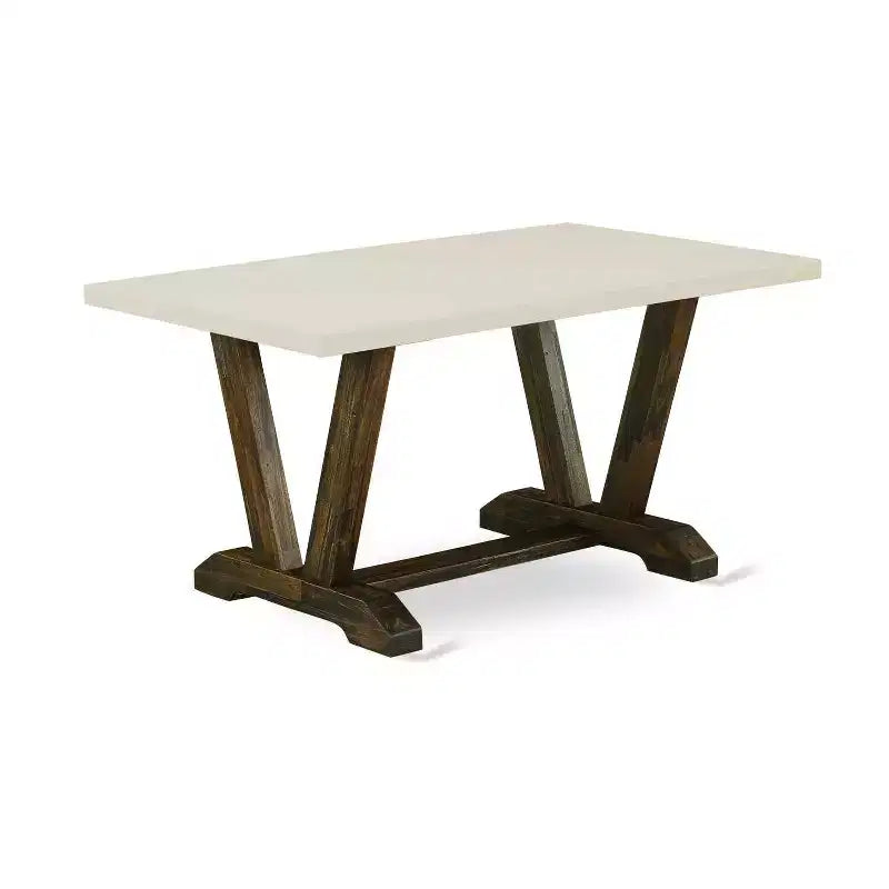 HomeStock 3-Piece Rectangle Distressed Jacobean Finish Solid Wood Top Dining Table with 2-Benches