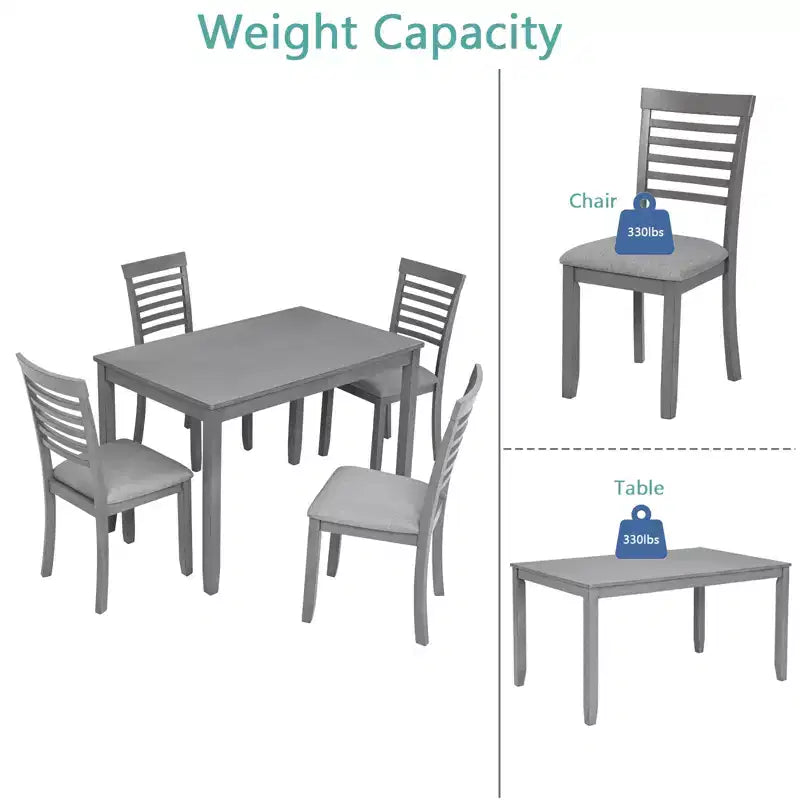 CLIHOME 5 Pieces Modern Dining Set, Rectangular Wooden Dining Table with 4 Upholstered Chairs for Kitchen, Dining Room