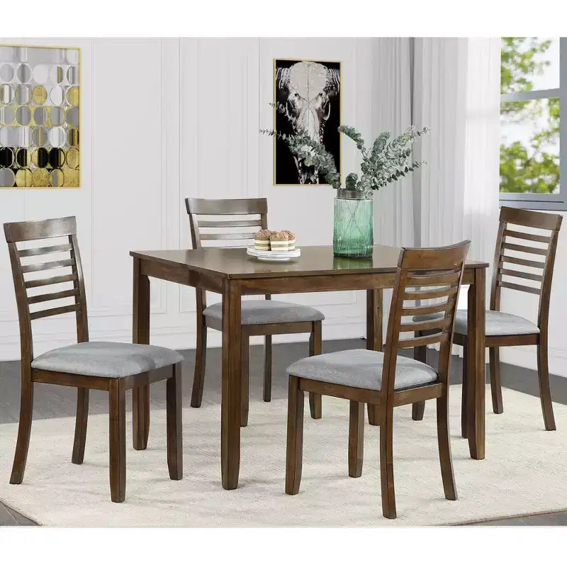 CLIHOME 5 Pieces Modern Dining Set, Rectangular Wooden Dining Table with 4 Upholstered Chairs for Kitchen, Dining Room