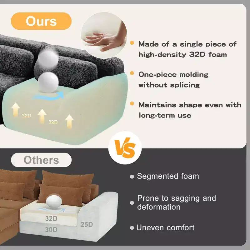 149 inch Light Khaki U-shaped Plush Fabric Boneless Sectional Sofa Couches with Throw Pillows and 2 Ottomans ( Buckle Connection)