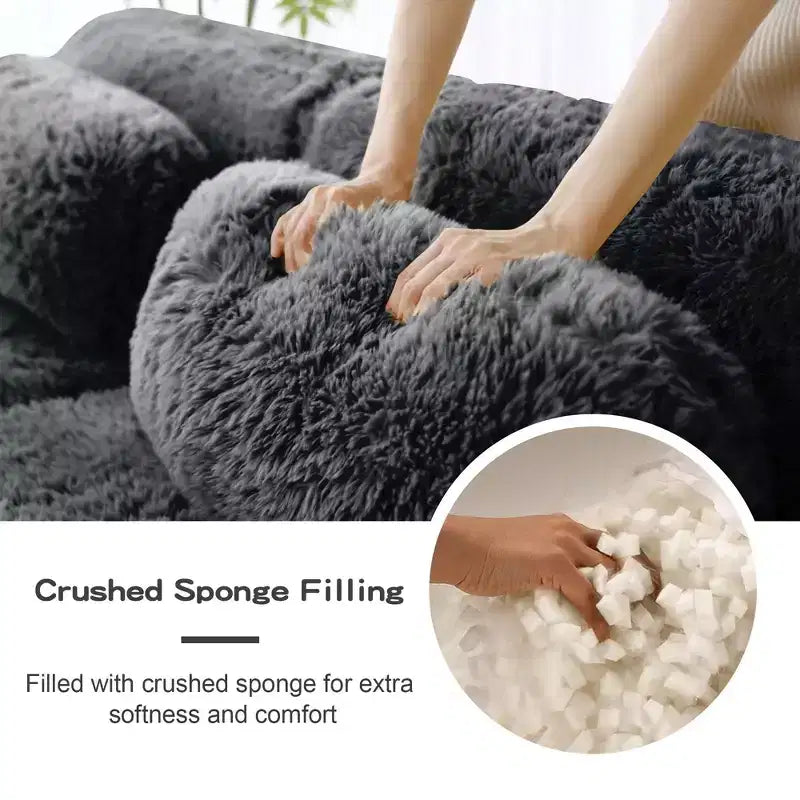 149 inch Light Khaki U-shaped Plush Fabric Boneless Sectional Sofa Couches with Throw Pillows and 2 Ottomans ( Buckle Connection)