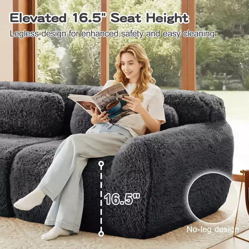 149 inch Light Khaki U-shaped Plush Fabric Boneless Sectional Sofa Couches with Throw Pillows and 2 Ottomans ( Buckle Connection)