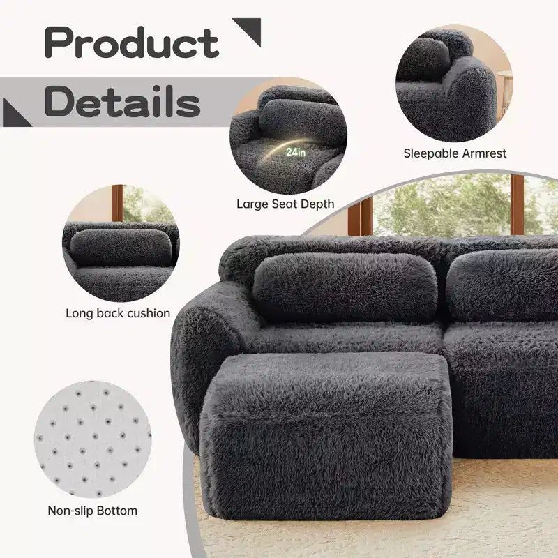 149 inch Light Khaki U-shaped Plush Fabric Boneless Sectional Sofa Couches with Throw Pillows and 2 Ottomans ( Buckle Connection)