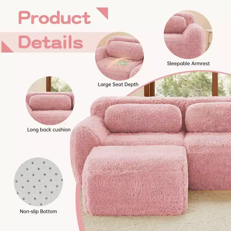 149 inch Light Khaki U-shaped Plush Fabric Boneless Sectional Sofa Couches with Throw Pillows and 2 Ottomans ( Buckle Connection)
