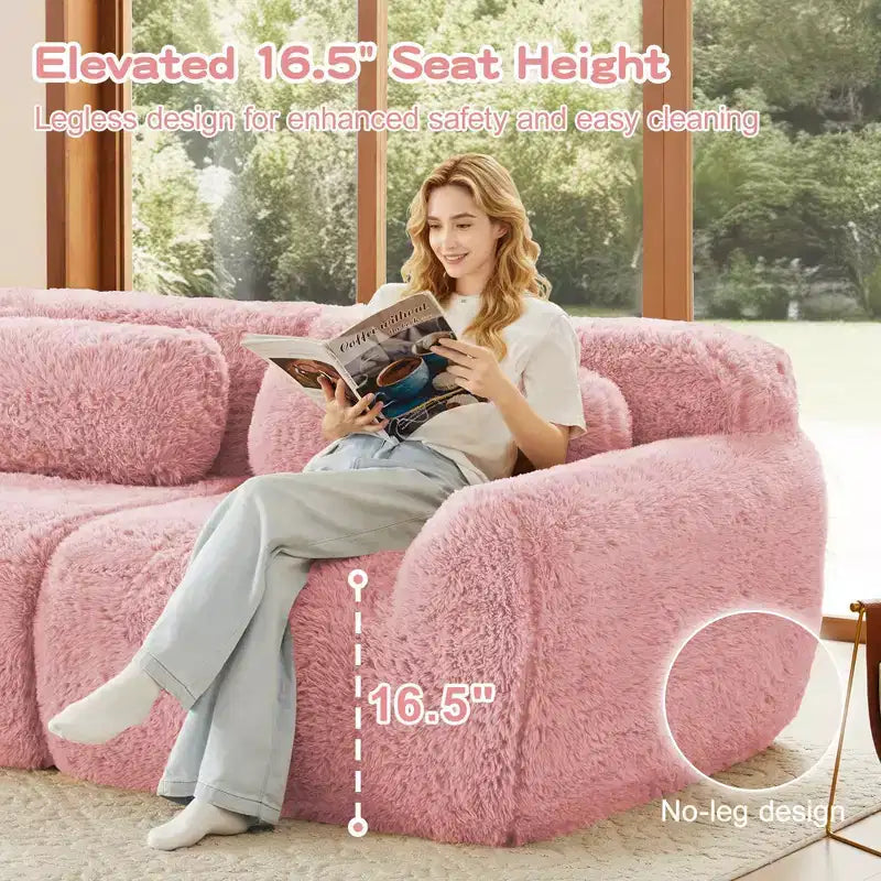 149 inch Light Khaki U-shaped Plush Fabric Boneless Sectional Sofa Couches with Throw Pillows and 2 Ottomans ( Buckle Connection)