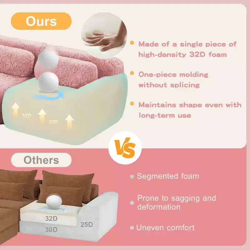 149 inch Light Khaki U-shaped Plush Fabric Boneless Sectional Sofa Couches with Throw Pillows and 2 Ottomans ( Buckle Connection)