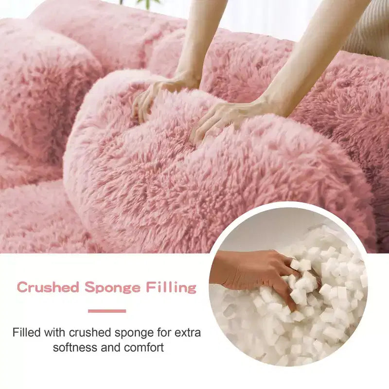 149 inch Light Khaki U-shaped Plush Fabric Boneless Sectional Sofa Couches with Throw Pillows and 2 Ottomans ( Buckle Connection)