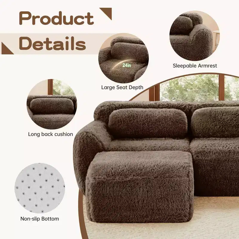 149 inch Light Khaki U-shaped Plush Fabric Boneless Sectional Sofa Couches with Throw Pillows and 2 Ottomans ( Buckle Connection)