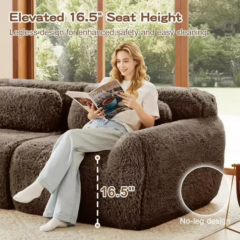 149 inch Light Khaki U-shaped Plush Fabric Boneless Sectional Sofa Couches with Throw Pillows and 2 Ottomans ( Buckle Connection)
