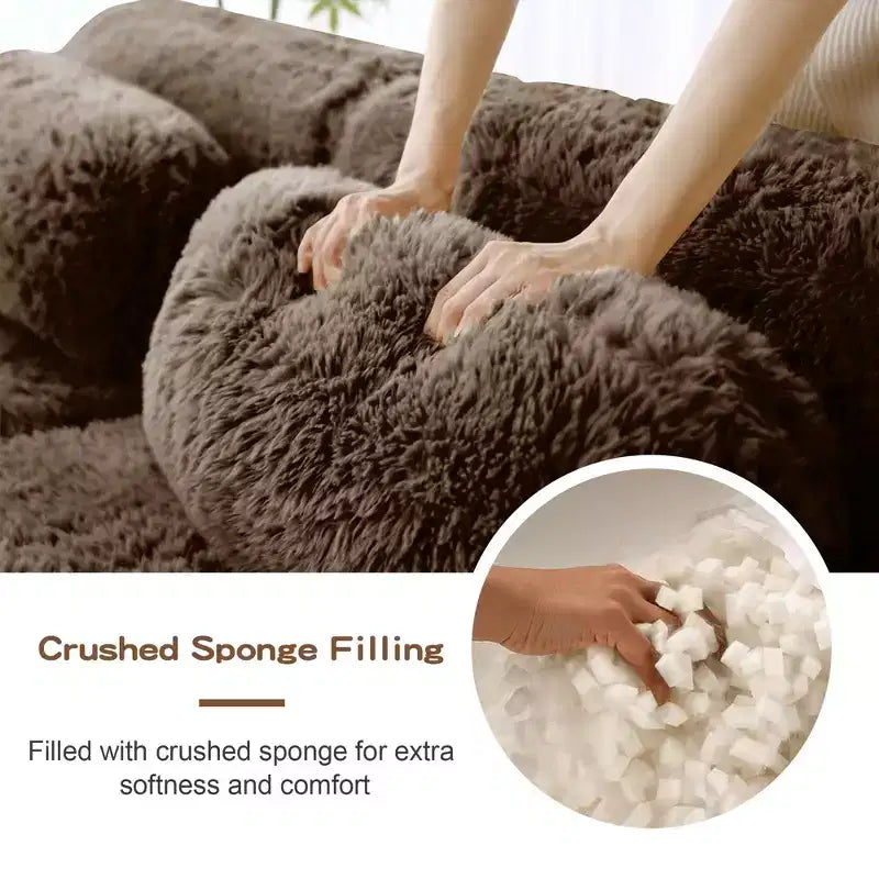149 inch Light Khaki U-shaped Plush Fabric Boneless Sectional Sofa Couches with Throw Pillows and 2 Ottomans ( Buckle Connection)