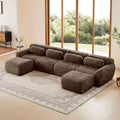 149 inch Light Khaki U-shaped Plush Fabric Boneless Sectional Sofa Couches with Throw Pillows and 2 Ottomans ( Buckle Connection)