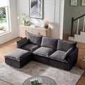 GDFStudio Sewell Modern L-Shaped Faux Linen 4-Seater Sofa with Movable Ottoman