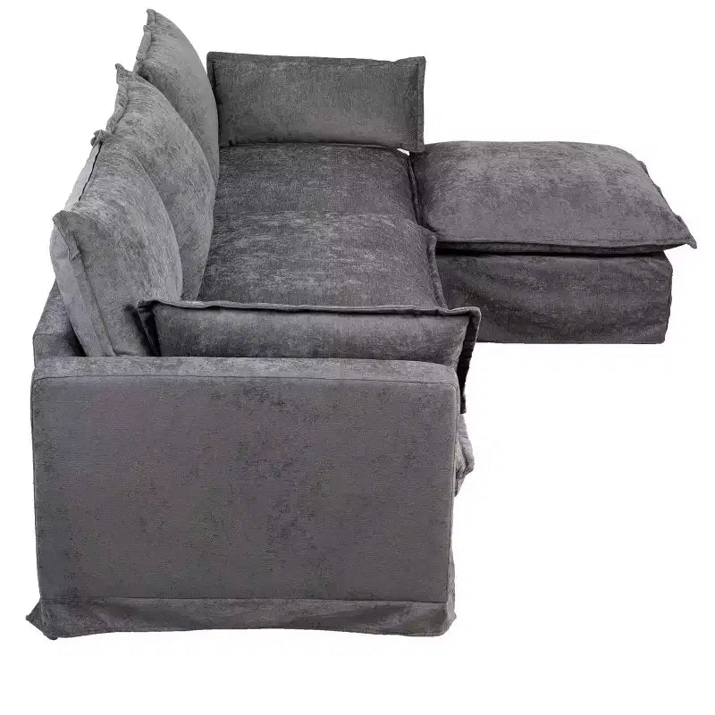 GDFStudio Sewell Modern L-Shaped Faux Linen 4-Seater Sofa with Movable Ottoman