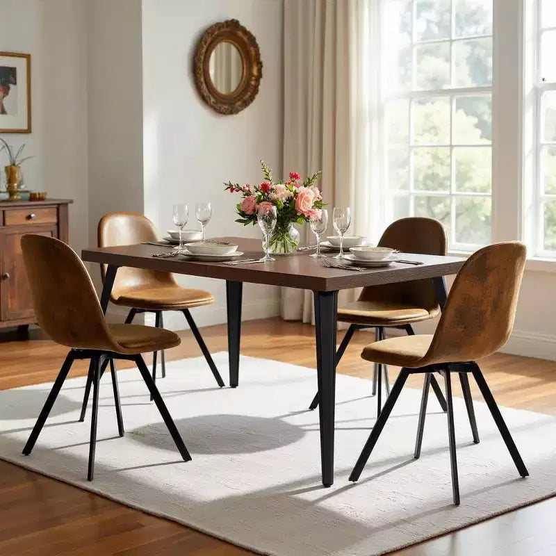 FurnitureR Modern 5-Piece Dining Set with 62.9 MDF Table & 360 Swivel Upholstered Chairs, Stable Metal Legs, Kitchen & Dining Room Furniture