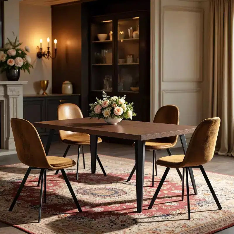 FurnitureR Modern 5-Piece Dining Set with 62.9 MDF Table & 360 Swivel Upholstered Chairs, Stable Metal Legs, Kitchen & Dining Room Furniture