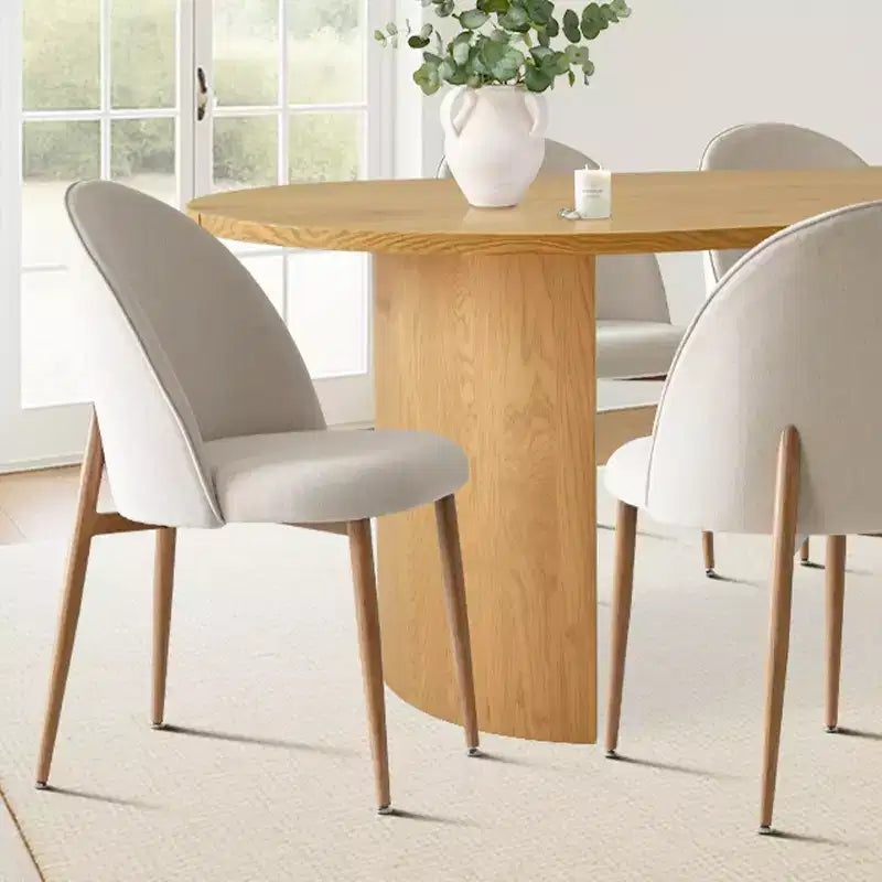 7-Piece Oval Dining Set, 6 Upholstered Curved Back Chairs and 79 Wood-Look Table for Modern Kitchen or Dining Room-Panipeachy