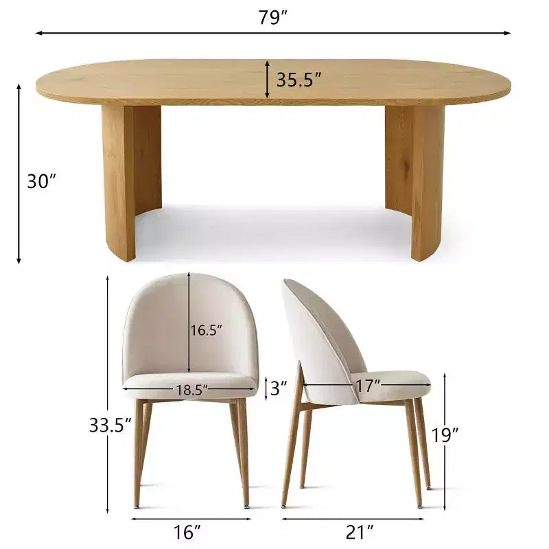 7-Piece Oval Dining Set, 6 Upholstered Curved Back Chairs and 79 Wood-Look Table for Modern Kitchen or Dining Room-Panipeachy