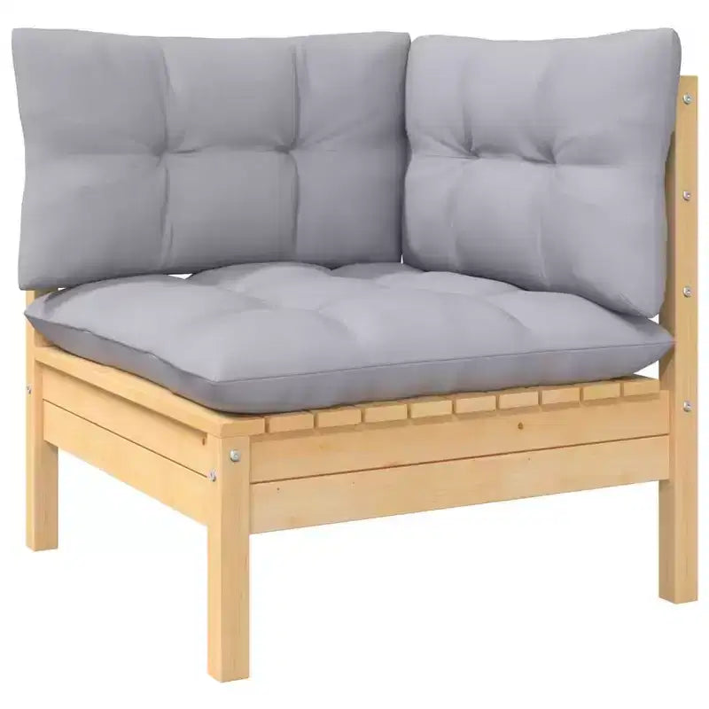 vidaXL Solid Pinewood Patio Lounge Set 14 Piece with Cushions Multi Colors - Brown and Gray