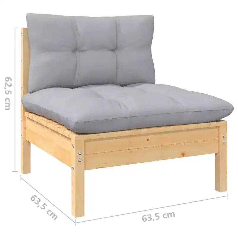 vidaXL Garden Lounge Set Grey Solid pinewood, 100% polyester