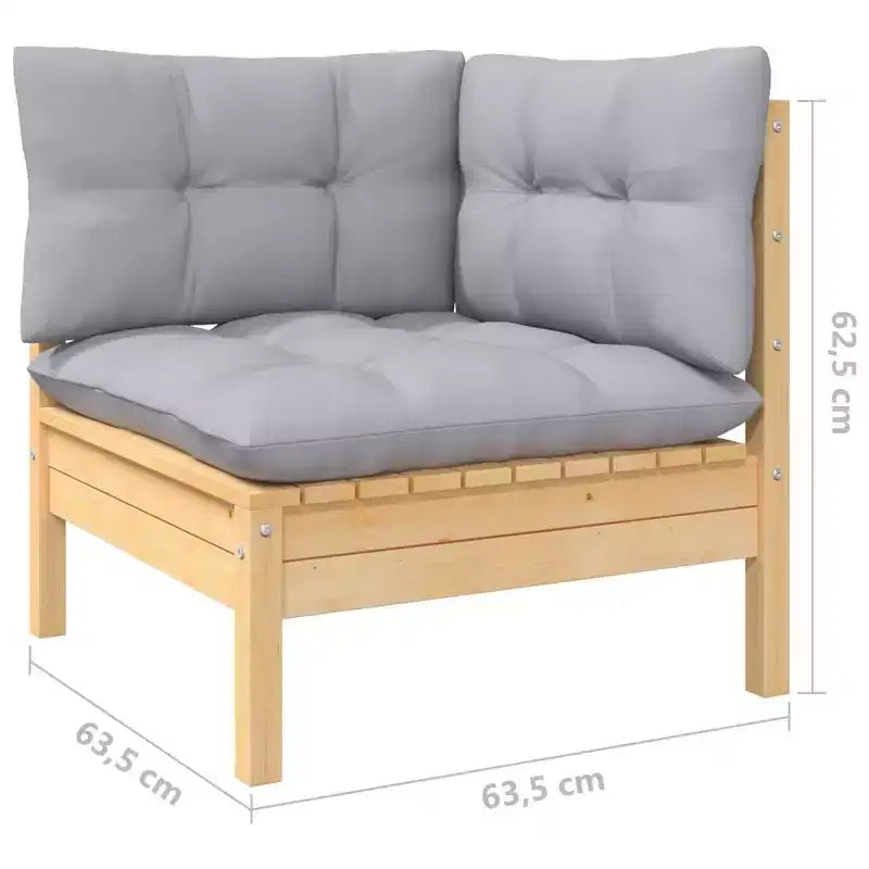 vidaXL Garden Lounge Set Grey Solid pinewood, 100% polyester