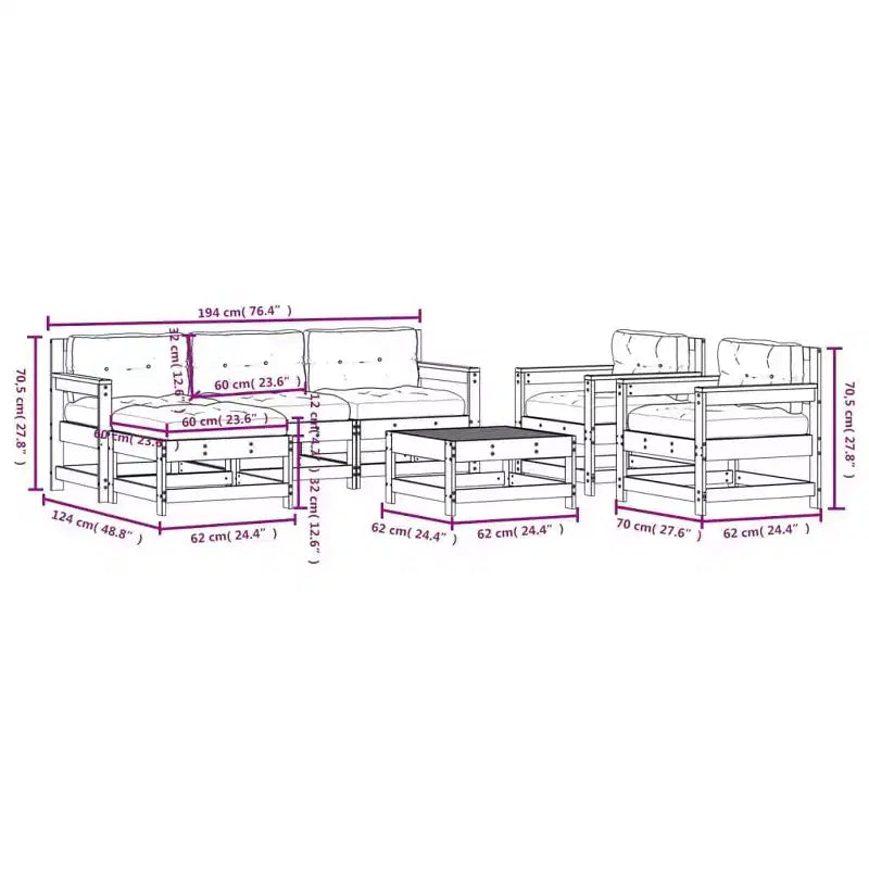vidaXL Patio Lounge Set with Cushions Outdoor Furniture Set 7 Piece Solid Wood