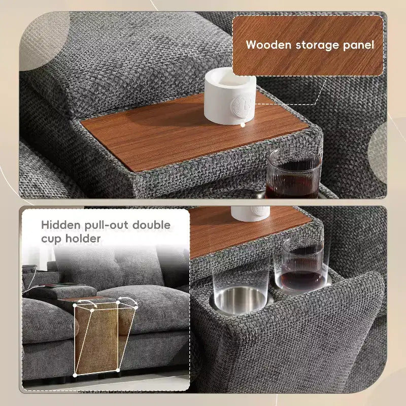 GDFStudio Parker Modern 136 Chenille U-Shaped Modular Sectional Sofa with Two Storage Ottomans and Multifunction Console