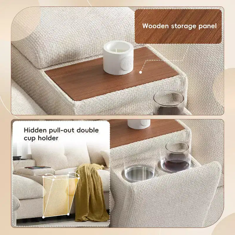 GDFStudio Parker Modern 136 Chenille U-Shaped Modular Sectional Sofa with Two Storage Ottomans and Multifunction Console