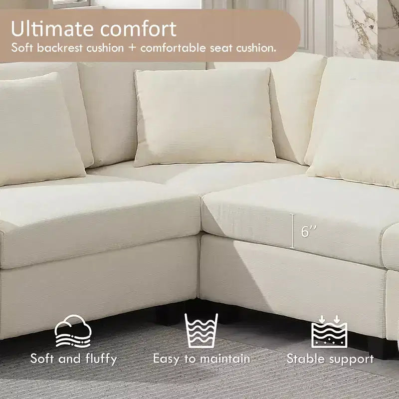 GDFStudio Ira Modern 128 Chenille U-Shaped Sectional Sofa with Ottoman, Hidden Storage and Dual Charging Ports