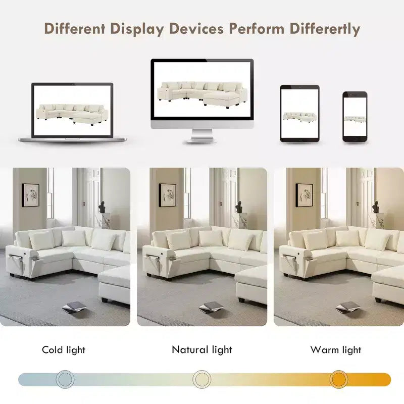 GDFStudio Ira Modern 128 Chenille U-Shaped Sectional Sofa with Ottoman, Hidden Storage and Dual Charging Ports