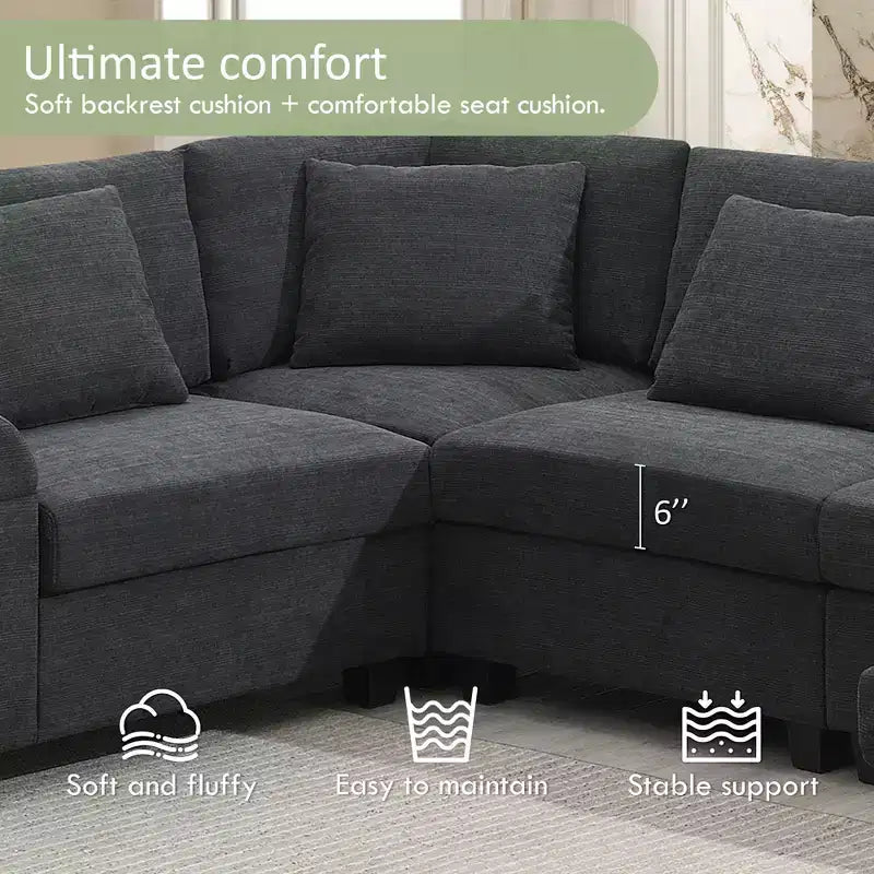 GDFStudio Ira Modern 128 Chenille U-Shaped Sectional Sofa with Ottoman, Hidden Storage and Dual Charging Ports