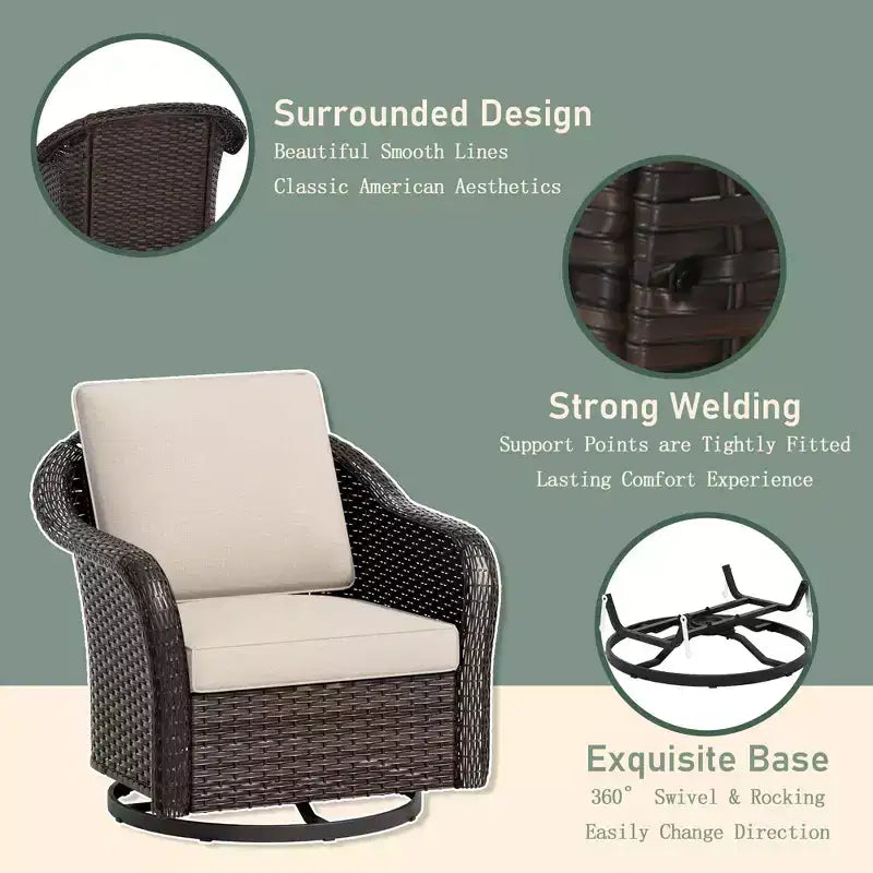 UPTIOT 6-Piece Outdoor Set with 3-Seat Sofa, 2 Swivel Chairs, 2 Single Chairs & 50,000 BTU Brown Fire Table