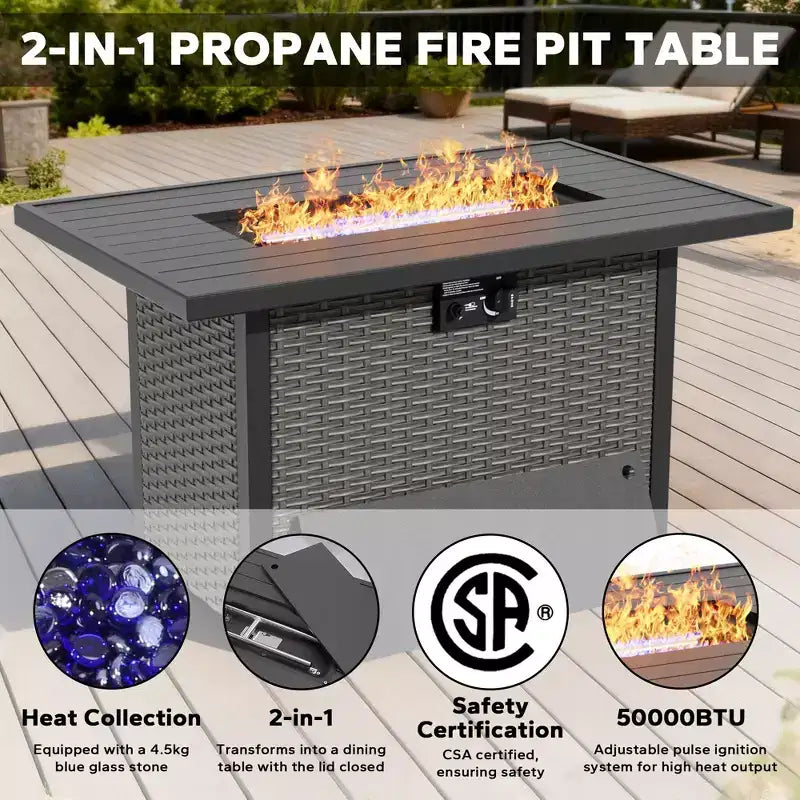 UPTIOT 6-Piece Outdoor Set with 3-Seat Sofa, 2 Swivel Chairs, 2 Single Chairs & 50,000 BTU Brown Fire Table
