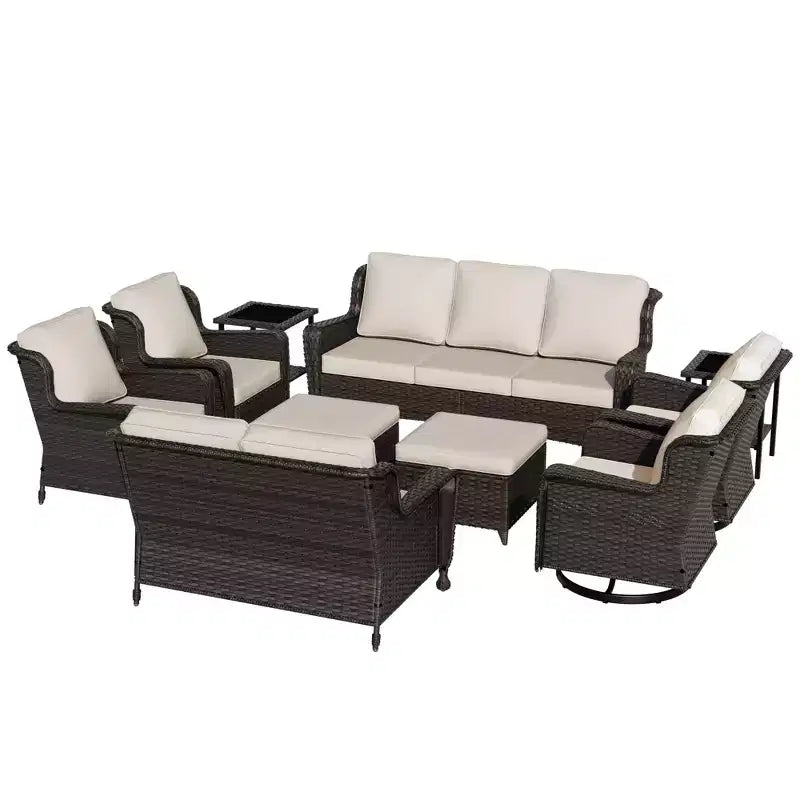 UPTIOT Premium 10-Piece Outdoor Set: 3-Seater Sofa, Loveseat Sofa, 2 Swivel Rockers, 2 Chairs, 2 Ottomans & 2 Coffee Tables