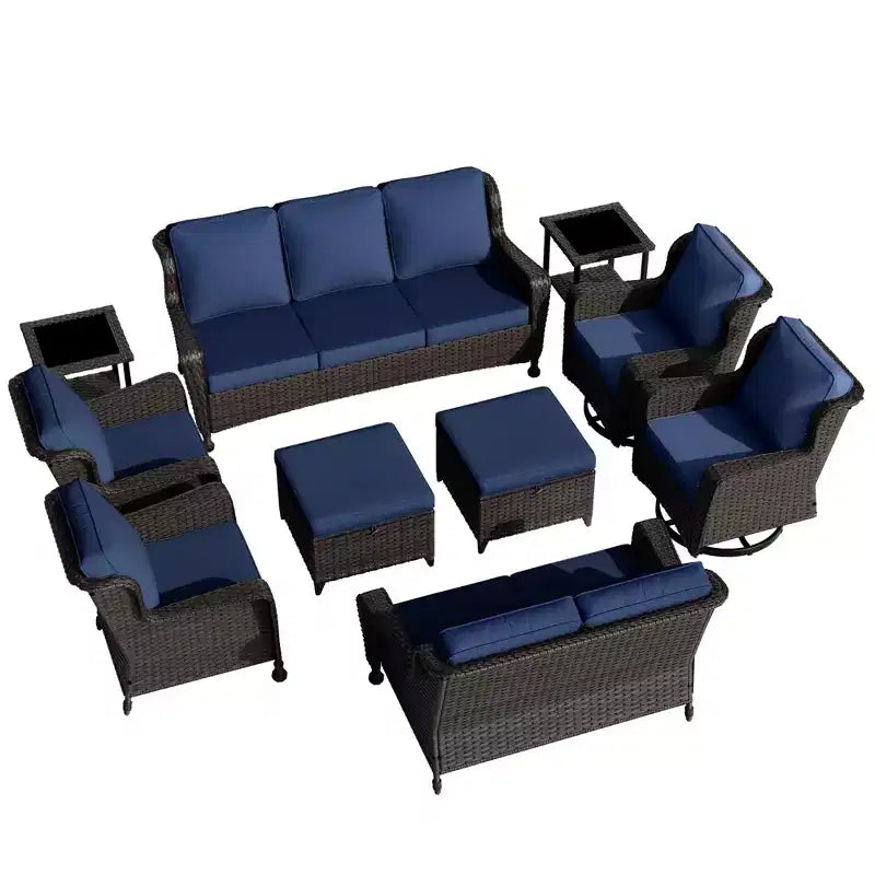 UPTIOT Premium 10-Piece Outdoor Set: 3-Seater Sofa, Loveseat Sofa, 2 Swivel Rockers, 2 Chairs, 2 Ottomans & 2 Coffee Tables