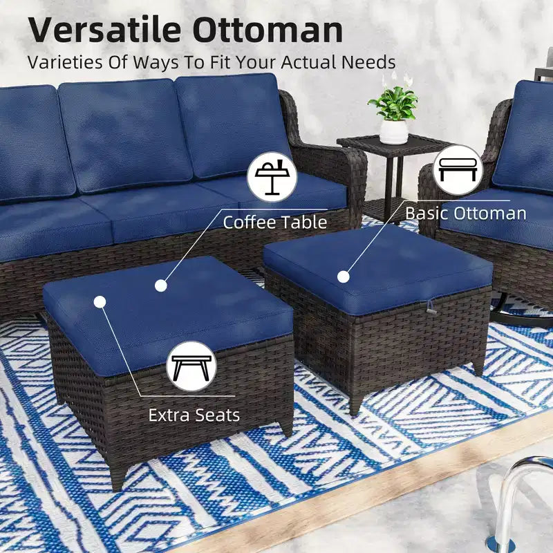 UPTIOT Premium 10-Piece Outdoor Set: 3-Seater Sofa, Loveseat Sofa, 2 Swivel Rockers, 2 Chairs, 2 Ottomans & 2 Coffee Tables