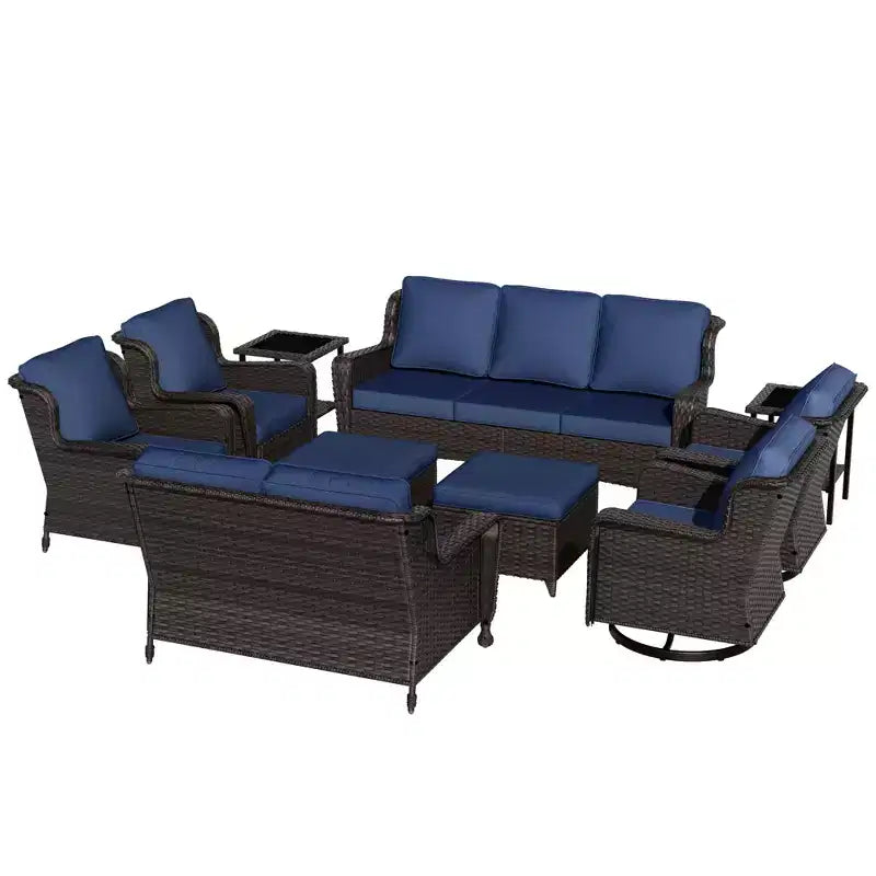 UPTIOT Premium 10-Piece Outdoor Set: 3-Seater Sofa, Loveseat Sofa, 2 Swivel Rockers, 2 Chairs, 2 Ottomans & 2 Coffee Tables