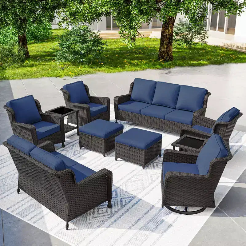 UPTIOT Premium 10-Piece Outdoor Set: 3-Seater Sofa, Loveseat Sofa, 2 Swivel Rockers, 2 Chairs, 2 Ottomans & 2 Coffee Tables