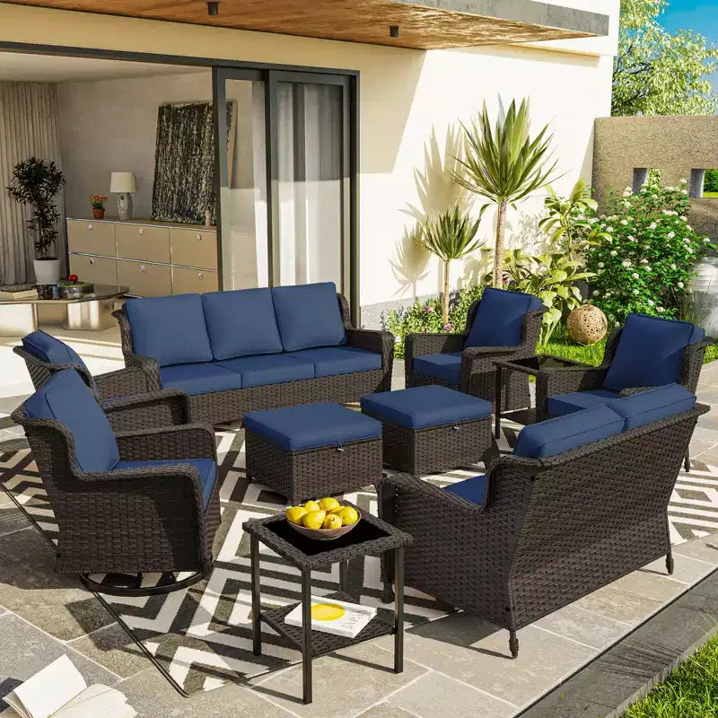UPTIOT Premium 10-Piece Outdoor Set: 3-Seater Sofa, Loveseat Sofa, 2 Swivel Rockers, 2 Chairs, 2 Ottomans & 2 Coffee Tables
