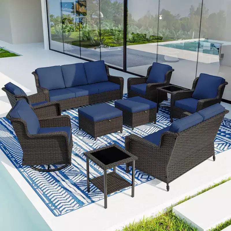 UPTIOT Premium 10-Piece Outdoor Set: 3-Seater Sofa, Loveseat Sofa, 2 Swivel Rockers, 2 Chairs, 2 Ottomans & 2 Coffee Tables